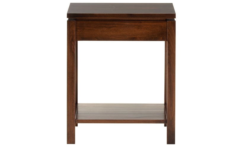 Transitional end table in a rich auburn finish on a white background.