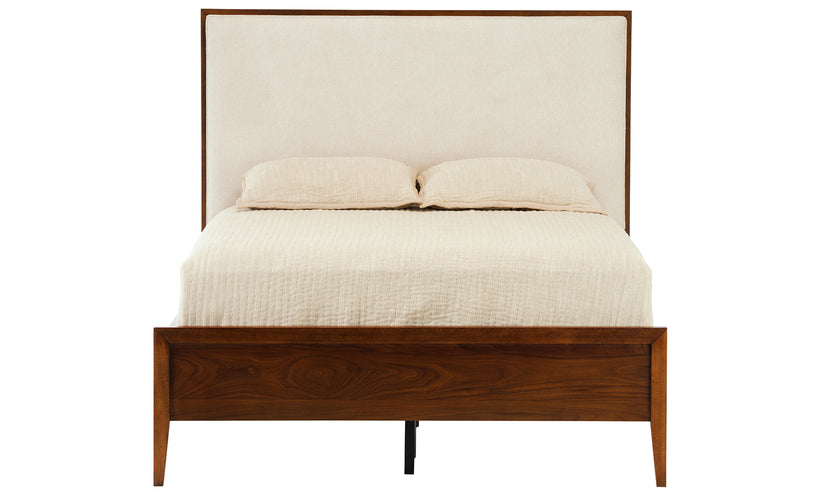 Midcentury modern bed on a white background.