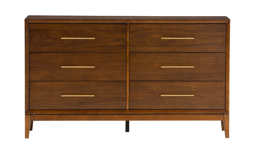 Midcentury modern dresser on a white background.
