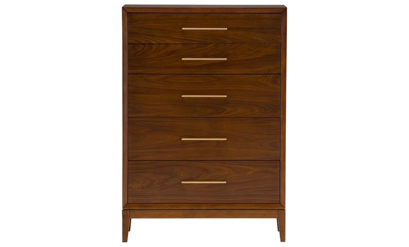 Midcentury modern chest on a white background.