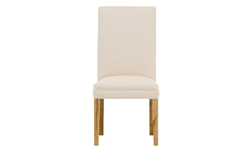 Beige chair with wooden legs on a white background