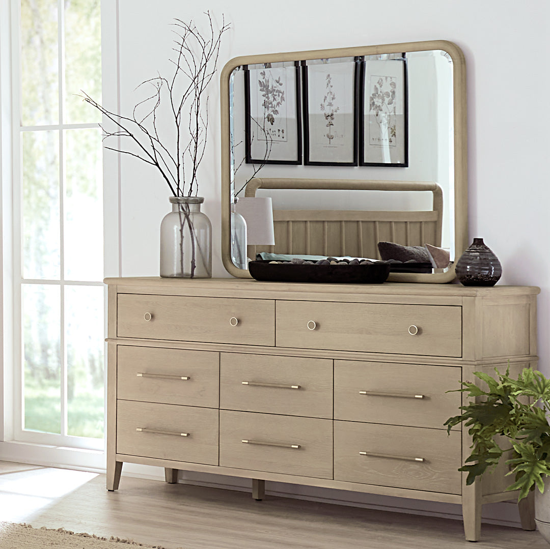 Modus Furniture Camden Eight Drawer Oak Wood Dresser in Chai