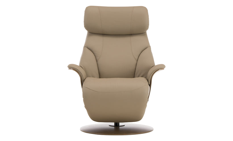 Scandinavian leather recliner on a white background.
