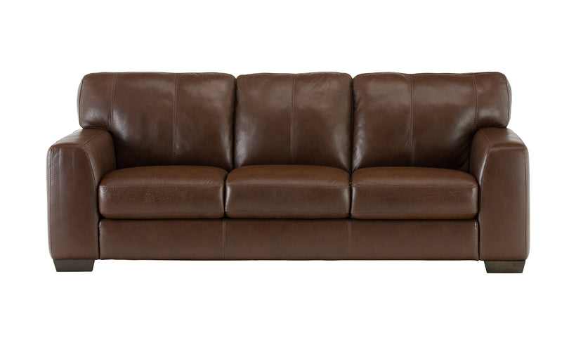 Brown leather sofa on a white background.