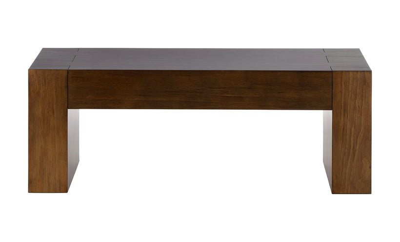Wooden coffee table with a dark brown finish on a white background