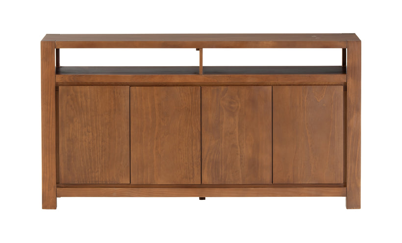 Modern 60" TV console in a warm brown finish on a white background.