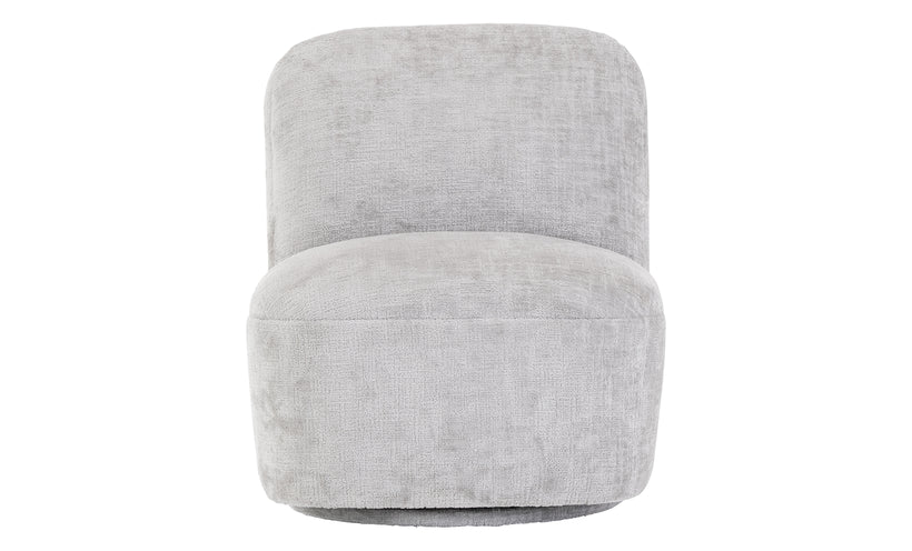 Gray upholstered armless swivel chair on a white background.