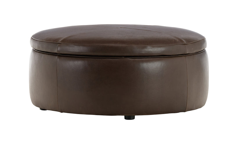 Large Round Leather Storage Ottoman