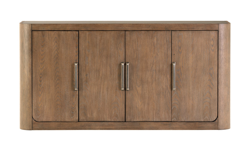 Modern dining storage console with curved edges on a white background.