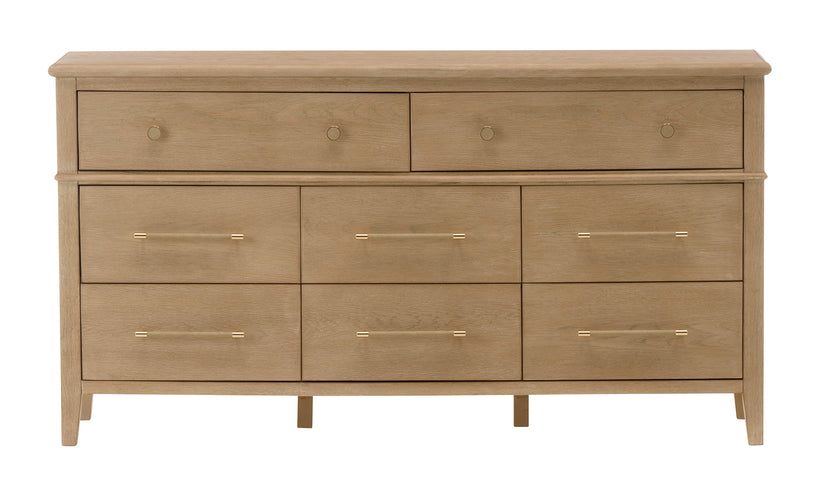 Modus Furniture Camden Eight Drawer Oak Wood Dresser in Chai