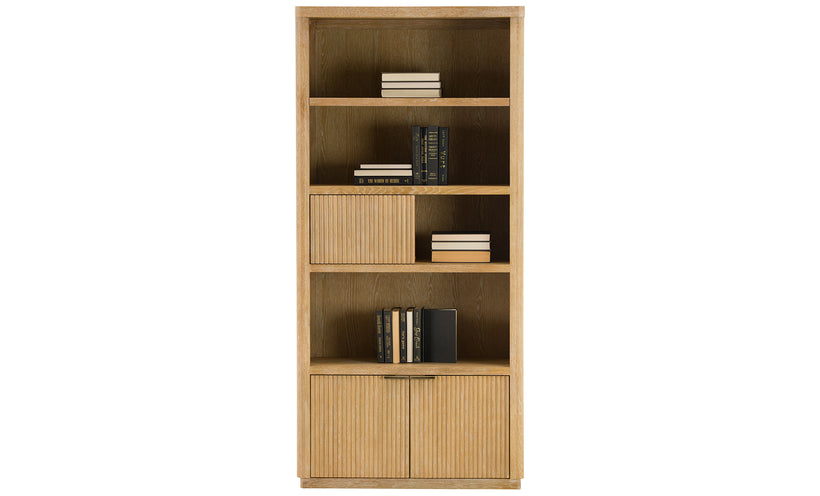 Wooden bookshelf with books on a white background