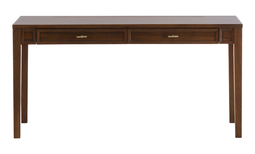 Wooden desk with two drawers on a white background