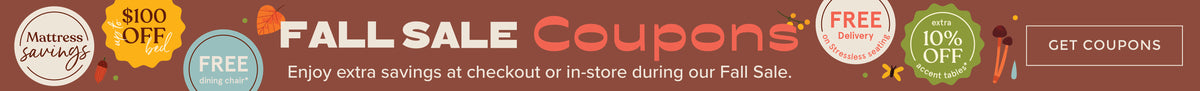 Fall sale coupons banner. Enjoy extra savings at checkout or in store during our fall sale. Coupon button on far right side.
