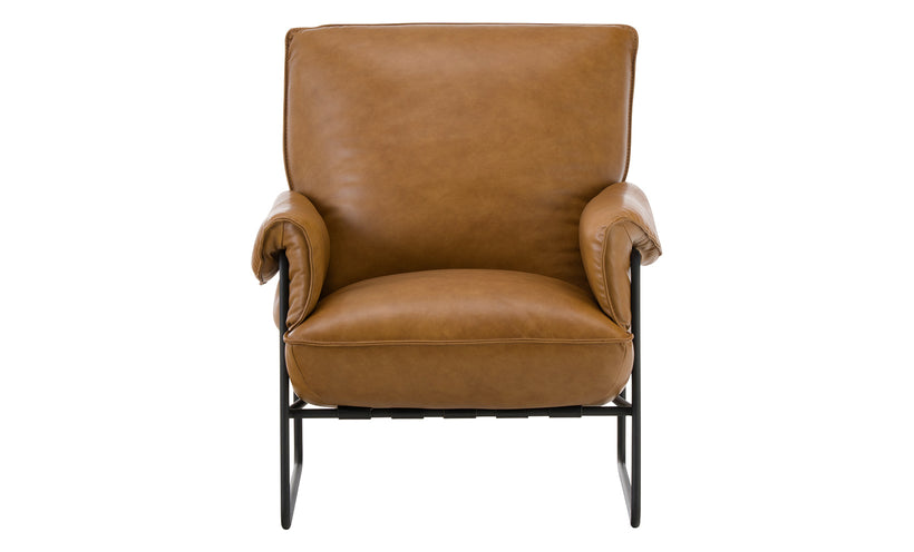 Brown leather armchair on a white background