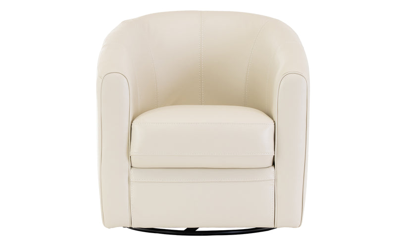 Light tan leather swivel chair on white background