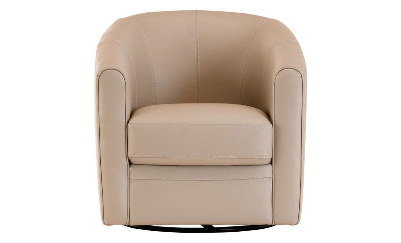 Light brown leather swivel chair on a white background