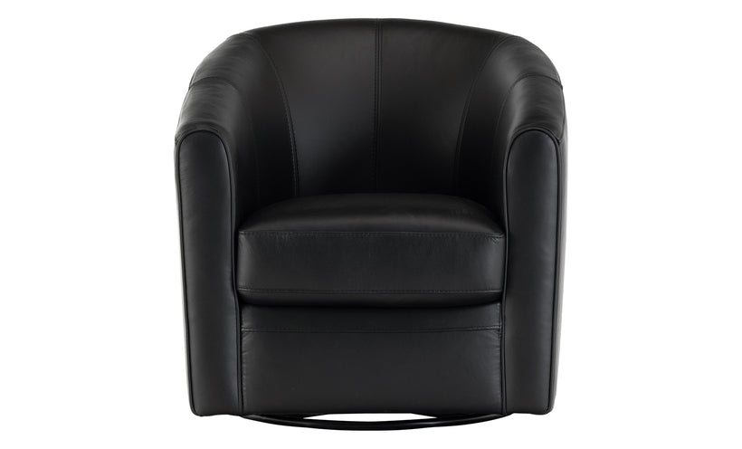 Black leather swivel chair on white background