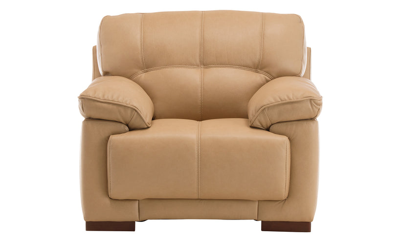 Beige leather armchair on a white background