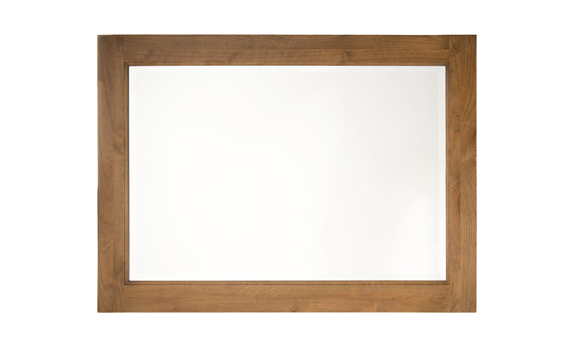 Wood framed mirror on a white background