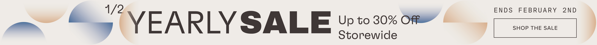 Promotional banner for a half yearly sale with text and a button on a white background