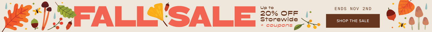 Graphic with Ends Nov 2nd Fall Sale Up to 20% Off Storewide + Coupons. Shop the Sale.