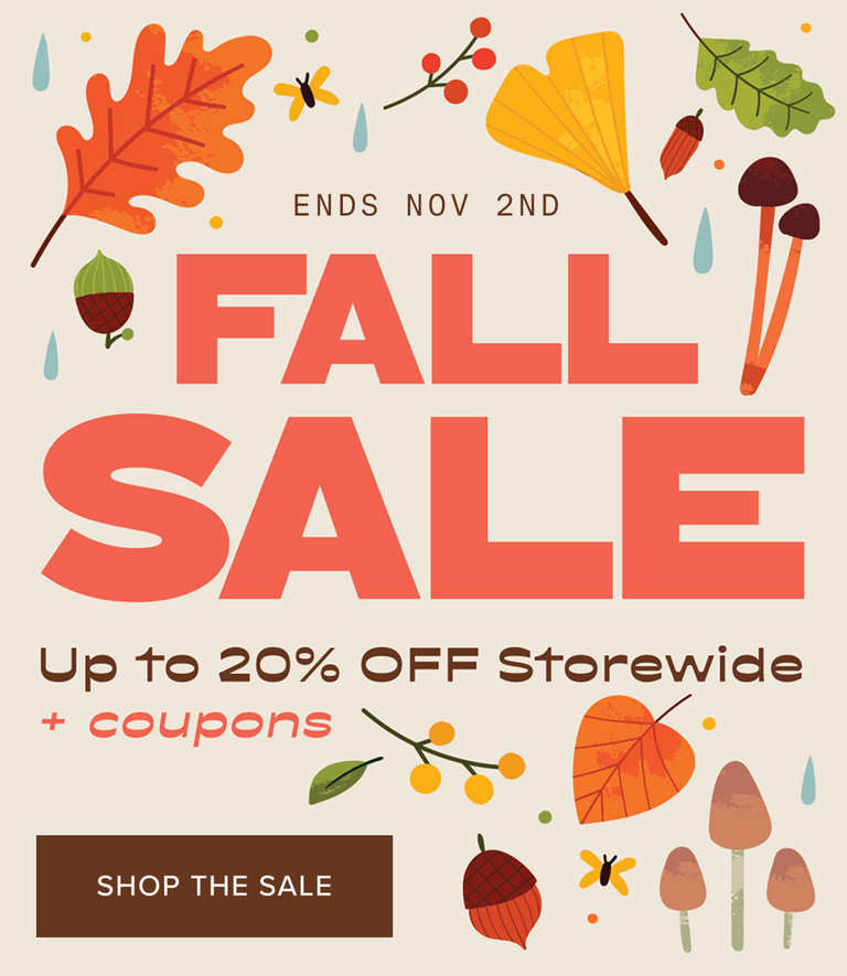 Graphic with Ends Nov 2nd Fall Sale Up to 20% Off Storewide + Coupons. Shop the Sale.
