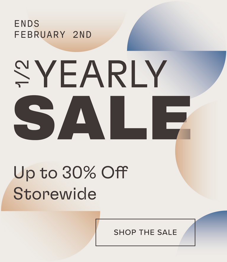 Promotional banner for a half yearly sale with text and a button on a white background