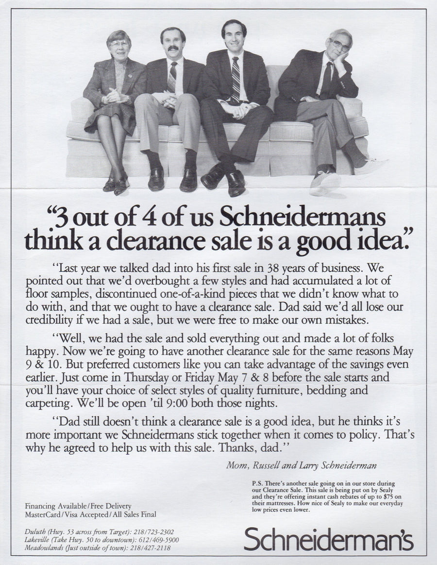 A vintage Schneiderman's advertisement